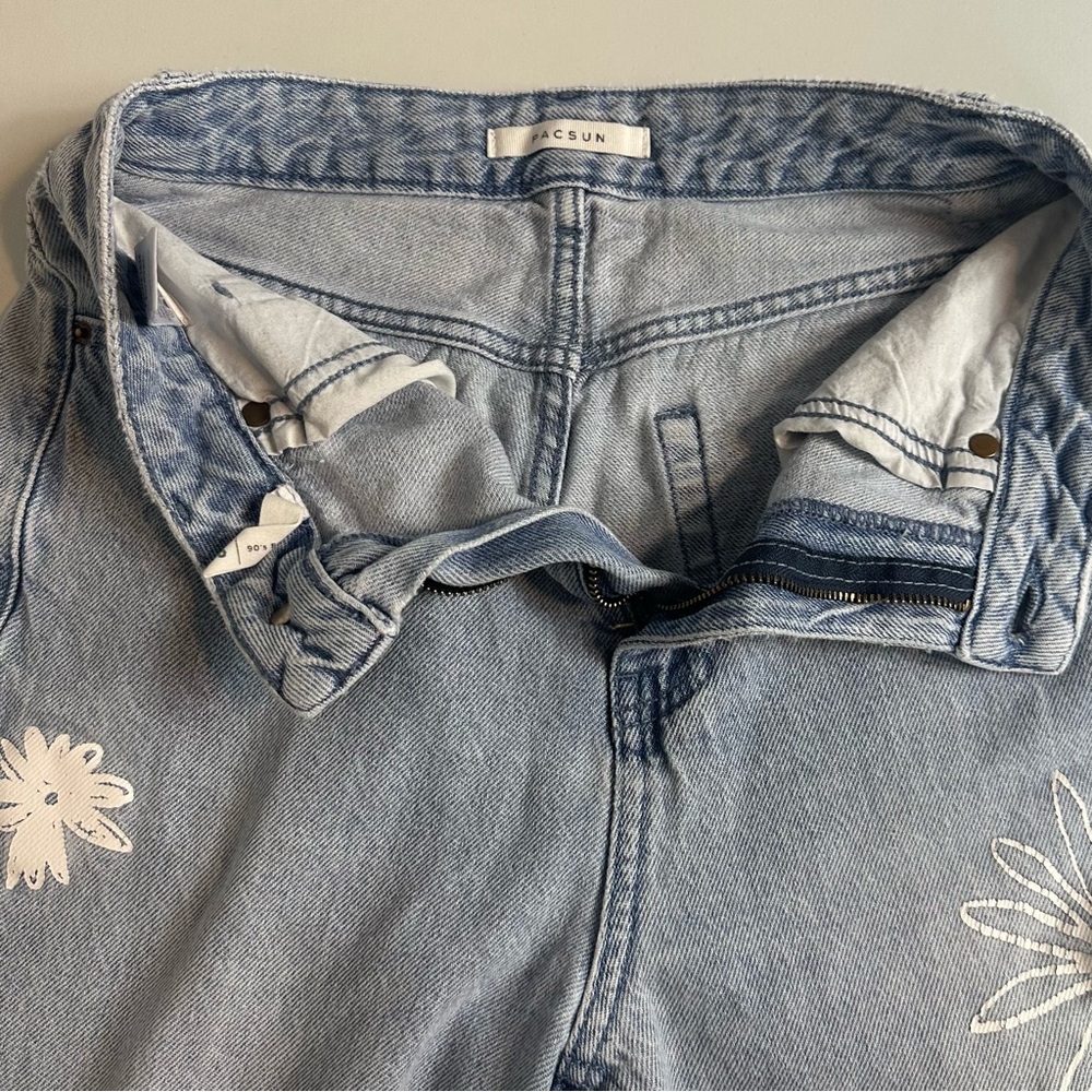 Pacsun 100% Cotton Raw Hem Boyfriend Fit Floral Print Light-wash Jeans Size 26 - Picture 9 of 11